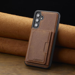 For Samsung Galaxy S24+ 5G LC.IMEEKE L5 Series Detachable RFID Card Bag Magsafe Phone Case(Brown)