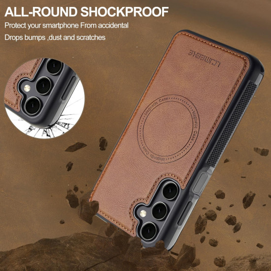 For Samsung Galaxy S24+ 5G LC.IMEEKE L5 Series Detachable RFID Card Bag Magsafe Phone Case(Brown)