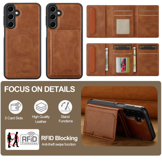 For Samsung Galaxy S24+ 5G LC.IMEEKE L5 Series Detachable RFID Card Bag Magsafe Phone Case(Brown)