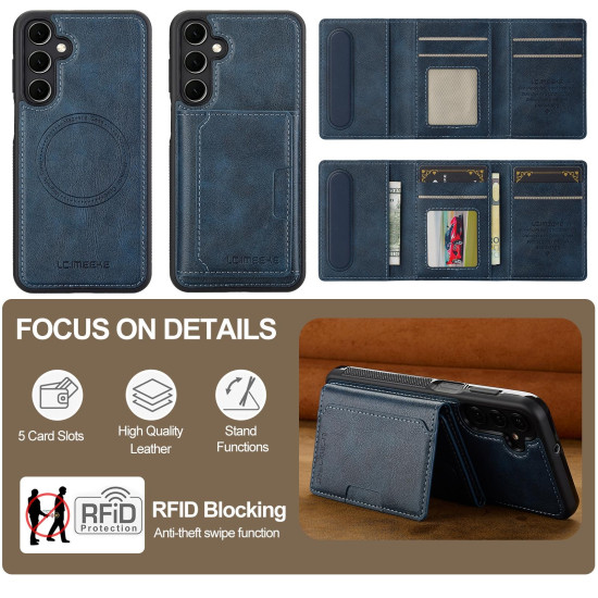 For Samsung Galaxy S24+ 5G LC.IMEEKE L5 Series Detachable RFID Card Bag Magsafe Phone Case(Blue)