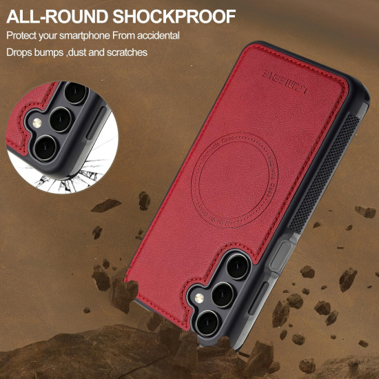 For Samsung Galaxy S24+ 5G LC.IMEEKE L5 Series Detachable RFID Card Bag Magsafe Phone Case(Red)