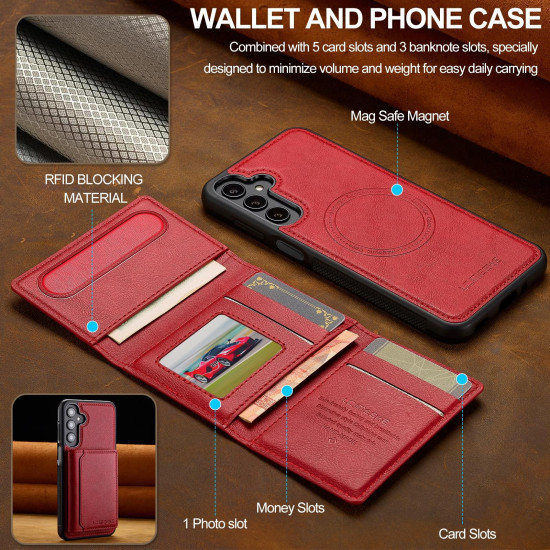 For Samsung Galaxy S24+ 5G LC.IMEEKE L5 Series Detachable RFID Card Bag Magsafe Phone Case(Red)