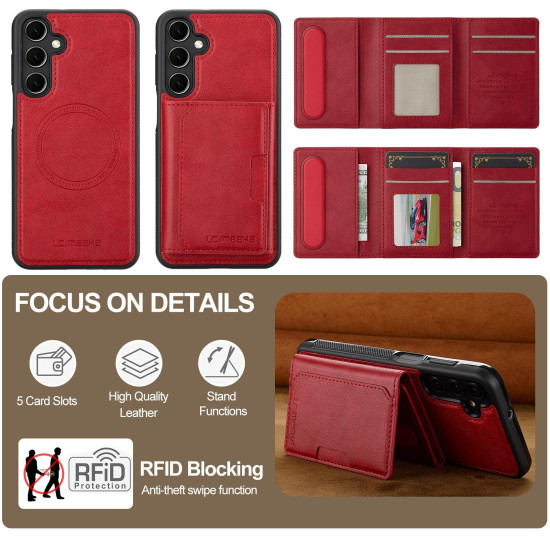 For Samsung Galaxy S24+ 5G LC.IMEEKE L5 Series Detachable RFID Card Bag Magsafe Phone Case(Red)
