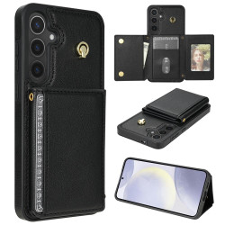 For Samsung Galaxy S24+ 5G Three Fold Card Bag Phone Case with Long Lanyard(Black)