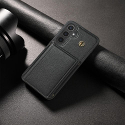 For Samsung Galaxy S24+ 5G Three Fold Card Bag Phone Case with Long Lanyard(Black)