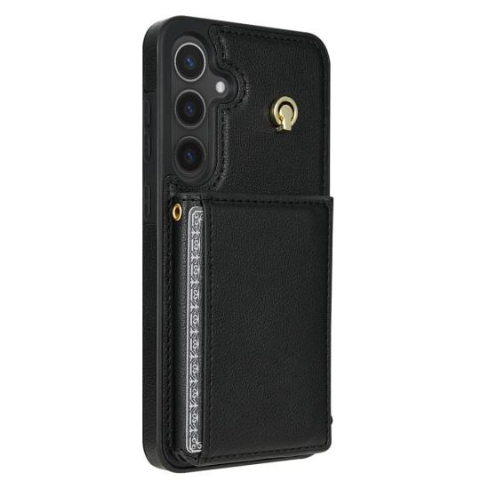 For Samsung Galaxy S24+ 5G Three Fold Card Bag Phone Case with Long Lanyard(Black)