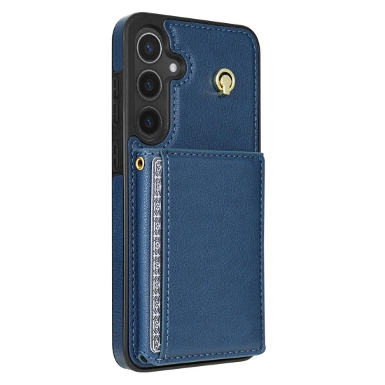 For Samsung Galaxy S24+ 5G Three Fold Card Bag Phone Case with Long Lanyard(Blue)