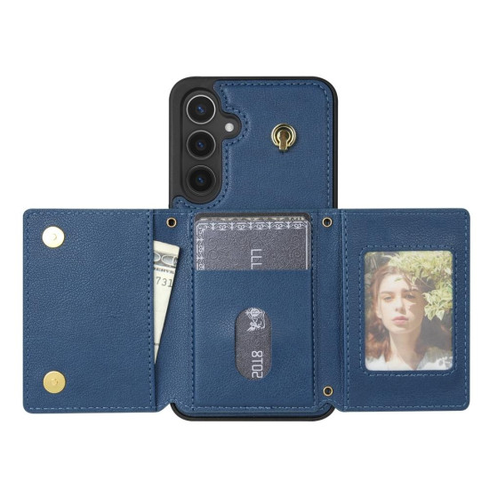 For Samsung Galaxy S24+ 5G Three Fold Card Bag Phone Case with Long Lanyard(Blue)