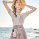 For Samsung Galaxy S24+ 5G Three Fold Card Bag Phone Case with Long Lanyard(Rose Gold)