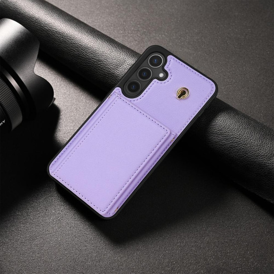 For Samsung Galaxy S24+ 5G Three Fold Card Bag Phone Case with Long Lanyard(Purple)