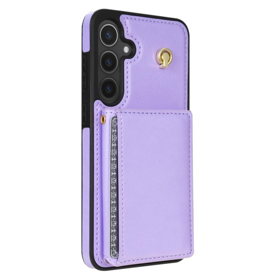 For Samsung Galaxy S24+ 5G Three Fold Card Bag Phone Case with Long Lanyard(Purple)
