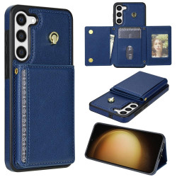 For Samsung Galaxy S23+ 5G Three Fold Card Bag Phone Case with Long Lanyard(Blue)