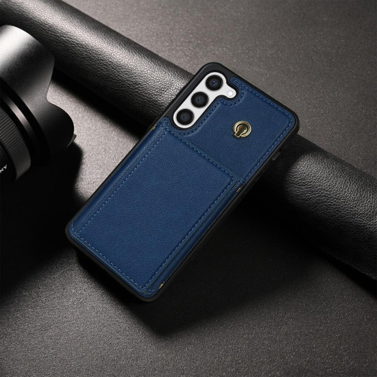 For Samsung Galaxy S23+ 5G Three Fold Card Bag Phone Case with Long Lanyard(Blue)