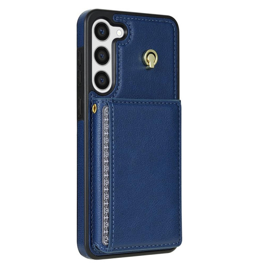 For Samsung Galaxy S23+ 5G Three Fold Card Bag Phone Case with Long Lanyard(Blue)