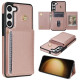 For Samsung Galaxy S23+ 5G Three Fold Card Bag Phone Case with Long Lanyard(Rose Gold)