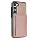 For Samsung Galaxy S23+ 5G Three Fold Card Bag Phone Case with Long Lanyard(Rose Gold)