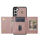 For Samsung Galaxy S23+ 5G Three Fold Card Bag Phone Case with Long Lanyard(Rose Gold)