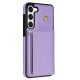 For Samsung Galaxy S23+ 5G Three Fold Card Bag Phone Case with Long Lanyard(Purple)