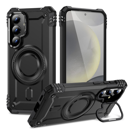 For Samsung Galaxy S24+ 5G Lens Holder MagSafe Phone Case(Black)