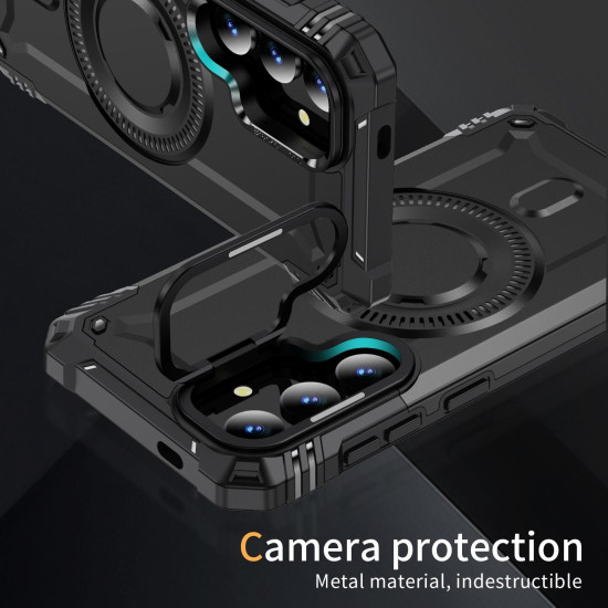 For Samsung Galaxy S24+ 5G Lens Holder MagSafe Phone Case(Black)