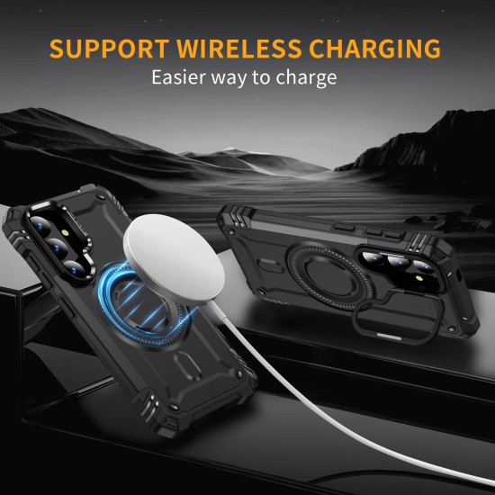 For Samsung Galaxy S24+ 5G Lens Holder MagSafe Phone Case(Black)