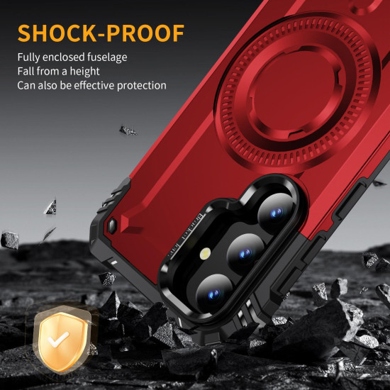 For Samsung Galaxy S24+ 5G Lens Holder MagSafe Phone Case(Red)