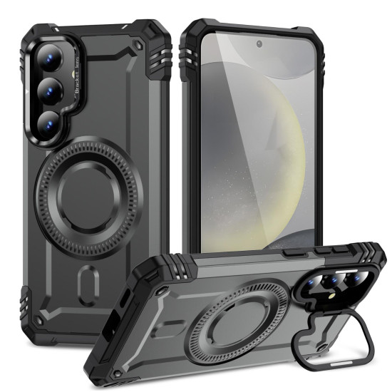 For Samsung Galaxy S24+ 5G Lens Holder MagSafe Phone Case(Grey)