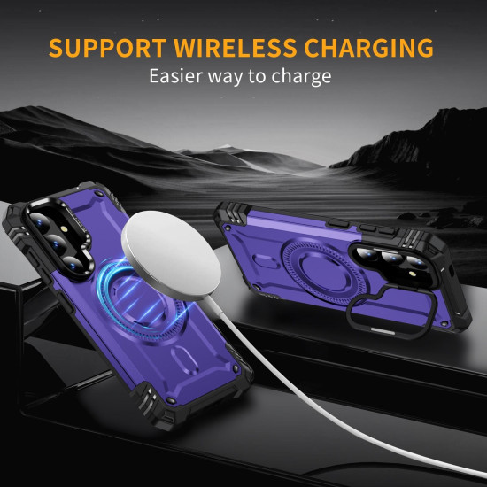 For Samsung Galaxy S24+ 5G Lens Holder MagSafe Phone Case(Purple)