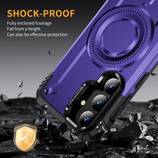 For Samsung Galaxy S24+ 5G Lens Holder MagSafe Phone Case(Purple)