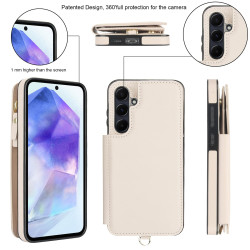 For Samsung Galaxy S24+ 5G Double Flap Zipper RFID Leather Phone Case with Short Lanyard(White)