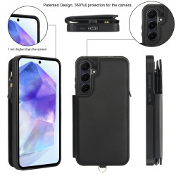 For Samsung Galaxy S24+ 5G Double Flap Zipper RFID Leather Phone Case with Short Lanyard(Black)