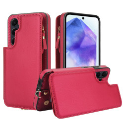 For Samsung Galaxy S24+ 5G Double Flap Zipper RFID Leather Phone Case with Short Lanyard(Red)