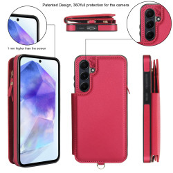 For Samsung Galaxy S24+ 5G Double Flap Zipper RFID Leather Phone Case with Short Lanyard(Red)