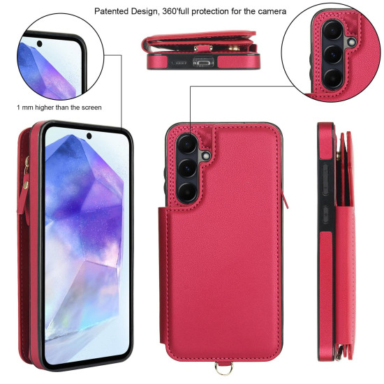For Samsung Galaxy S24+ 5G Double Flap Zipper RFID Leather Phone Case with Short Lanyard(Red)