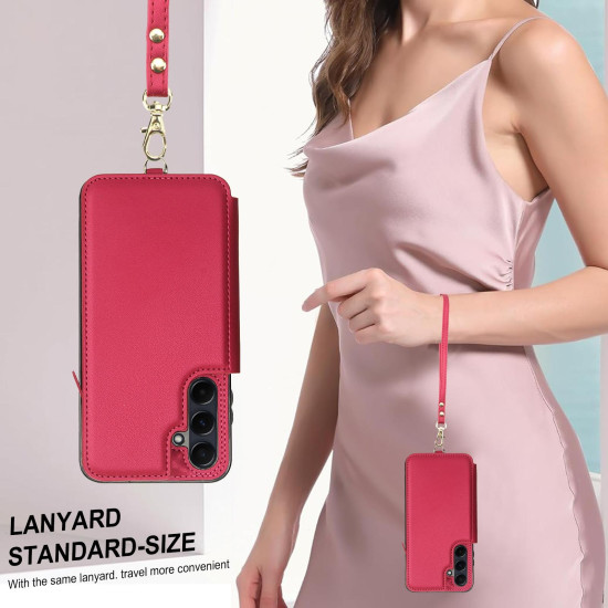 For Samsung Galaxy S24+ 5G Double Flap Zipper RFID Leather Phone Case with Short Lanyard(Red)