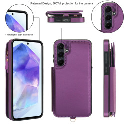 For Samsung Galaxy S24+ 5G Double Flap Zipper RFID Leather Phone Case with Short Lanyard(Dark Purple)