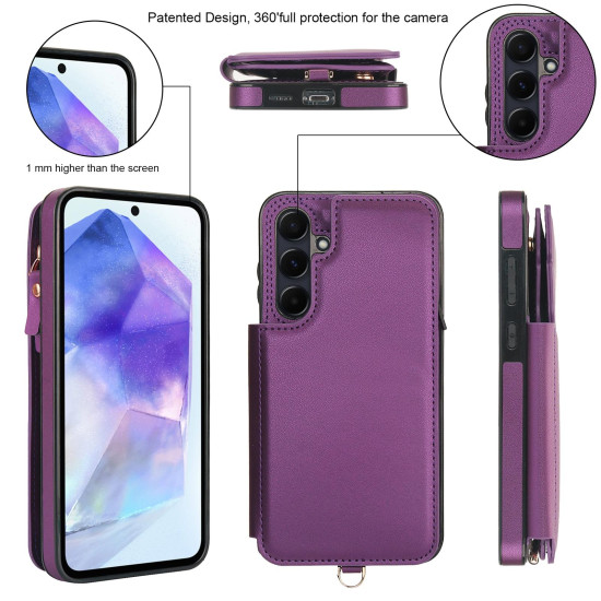 For Samsung Galaxy S24+ 5G Double Flap Zipper RFID Leather Phone Case with Short Lanyard(Dark Purple)