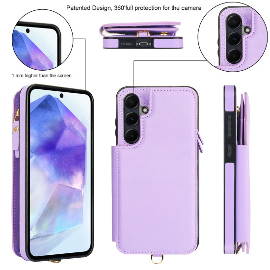 For Samsung Galaxy S24+ 5G Double Flap Zipper RFID Leather Phone Case with Short Lanyard(Light Purple)