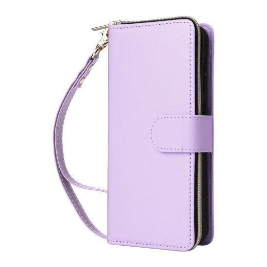 For Samsung Galaxy S24+ 5G Nine-card Slots Zipper Wallet Bag Leather Phone Case(Purple)