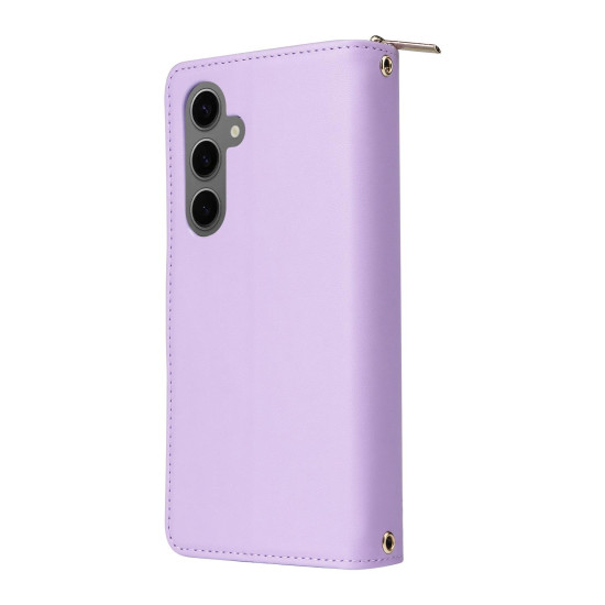 For Samsung Galaxy S24+ 5G Nine-card Slots Zipper Wallet Bag Leather Phone Case(Purple)