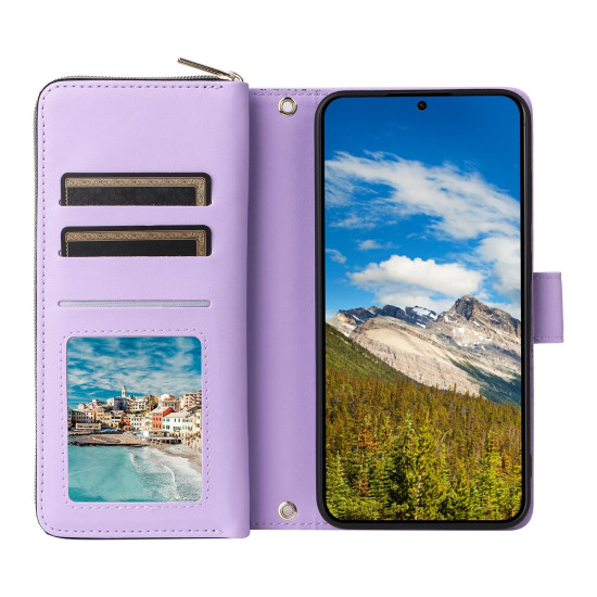 For Samsung Galaxy S24+ 5G Nine-card Slots Zipper Wallet Bag Leather Phone Case(Purple)
