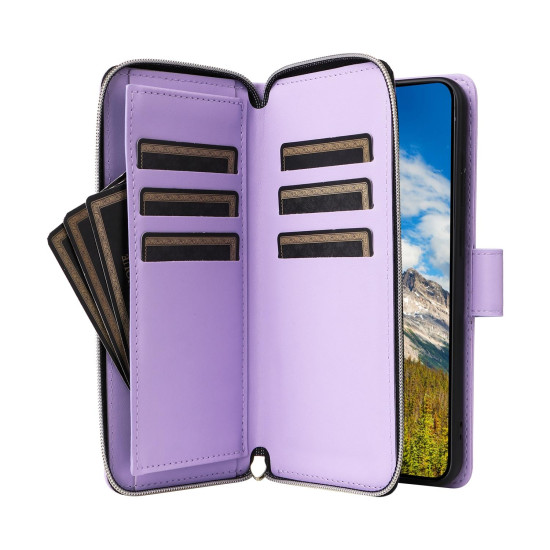For Samsung Galaxy S24+ 5G Nine-card Slots Zipper Wallet Bag Leather Phone Case(Purple)