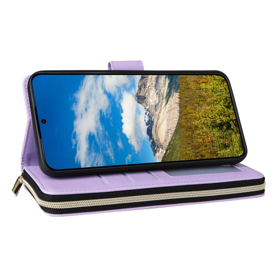 For Samsung Galaxy S24+ 5G Nine-card Slots Zipper Wallet Bag Leather Phone Case(Purple)