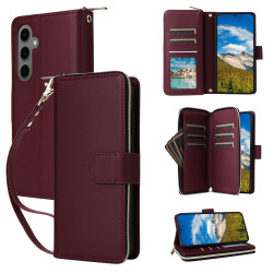 For Samsung Galaxy S24+ 5G Nine-card Slots Zipper Wallet Bag Leather Phone Case(Wine Red)