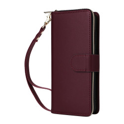 For Samsung Galaxy S24+ 5G Nine-card Slots Zipper Wallet Bag Leather Phone Case(Wine Red)