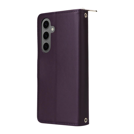 For Samsung Galaxy S24+ 5G Nine-card Slots Zipper Wallet Bag Leather Phone Case(Dark Purple)