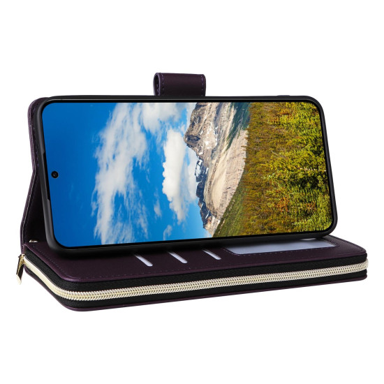 For Samsung Galaxy S24+ 5G Nine-card Slots Zipper Wallet Bag Leather Phone Case(Dark Purple)