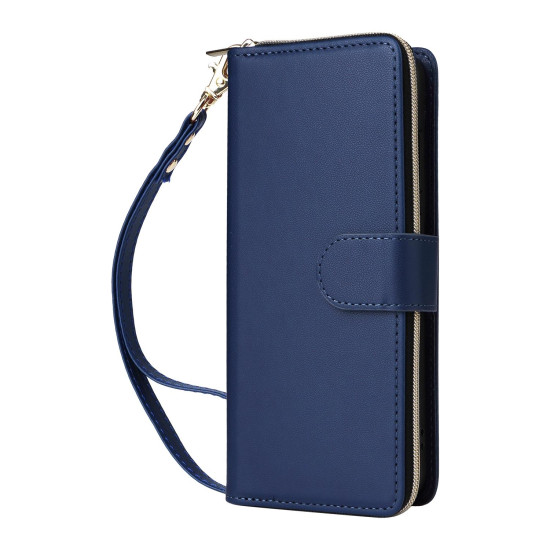 For Samsung Galaxy S24+ 5G Nine-card Slots Zipper Wallet Bag Leather Phone Case(Blue)