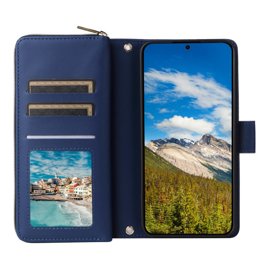For Samsung Galaxy S24+ 5G Nine-card Slots Zipper Wallet Bag Leather Phone Case(Blue)