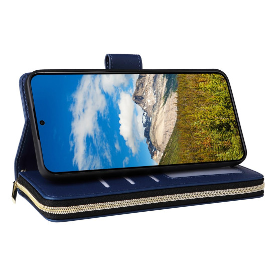 For Samsung Galaxy S24+ 5G Nine-card Slots Zipper Wallet Bag Leather Phone Case(Blue)